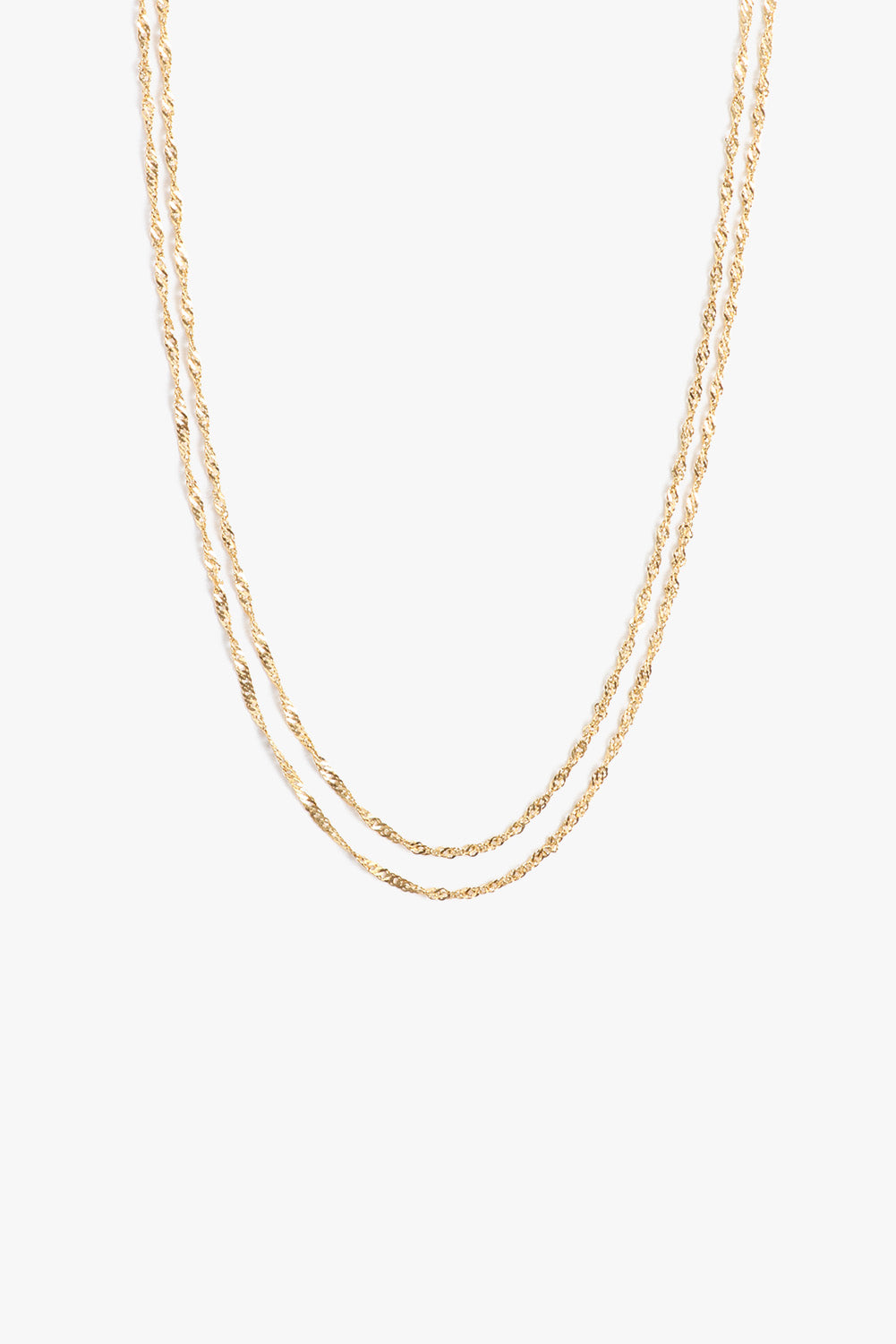 Double Clasp Necklace Twisted Chain / 14K Yellow Gold Plate