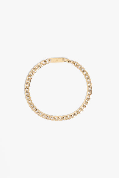 Marrin Costello Jewelry Callie Bracelet small cuban link chain bracelet with lobster clasp closure. Waterproof, sustainable, hypoallergenic. 14k gold plated stainless steel.