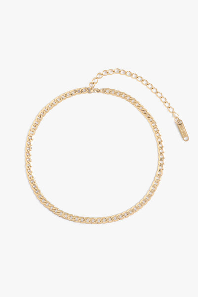 Marrin Costello Jewelry Callie Choker small cuban link chain with lobster clasp closure.Waterproof, sustainable, hypoallergenic. 14k gold plated stainless steel.