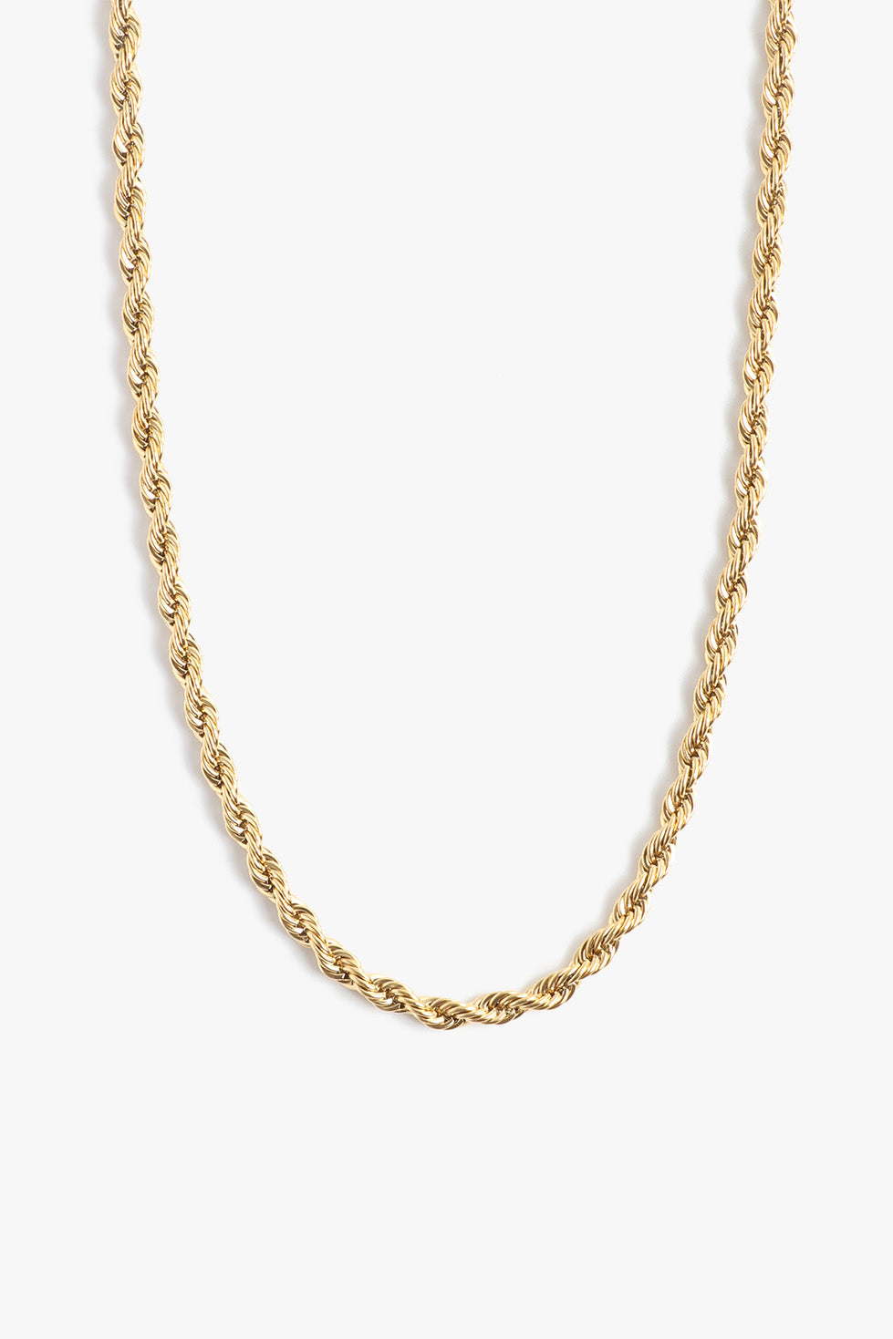 Marrin Costello Jewelry Helix 5mm Chain thick rope twist chain with lobster clasp closure and extender. Waterproof, sustainable, hypoallergenic. 14k gold plated stainless steel.