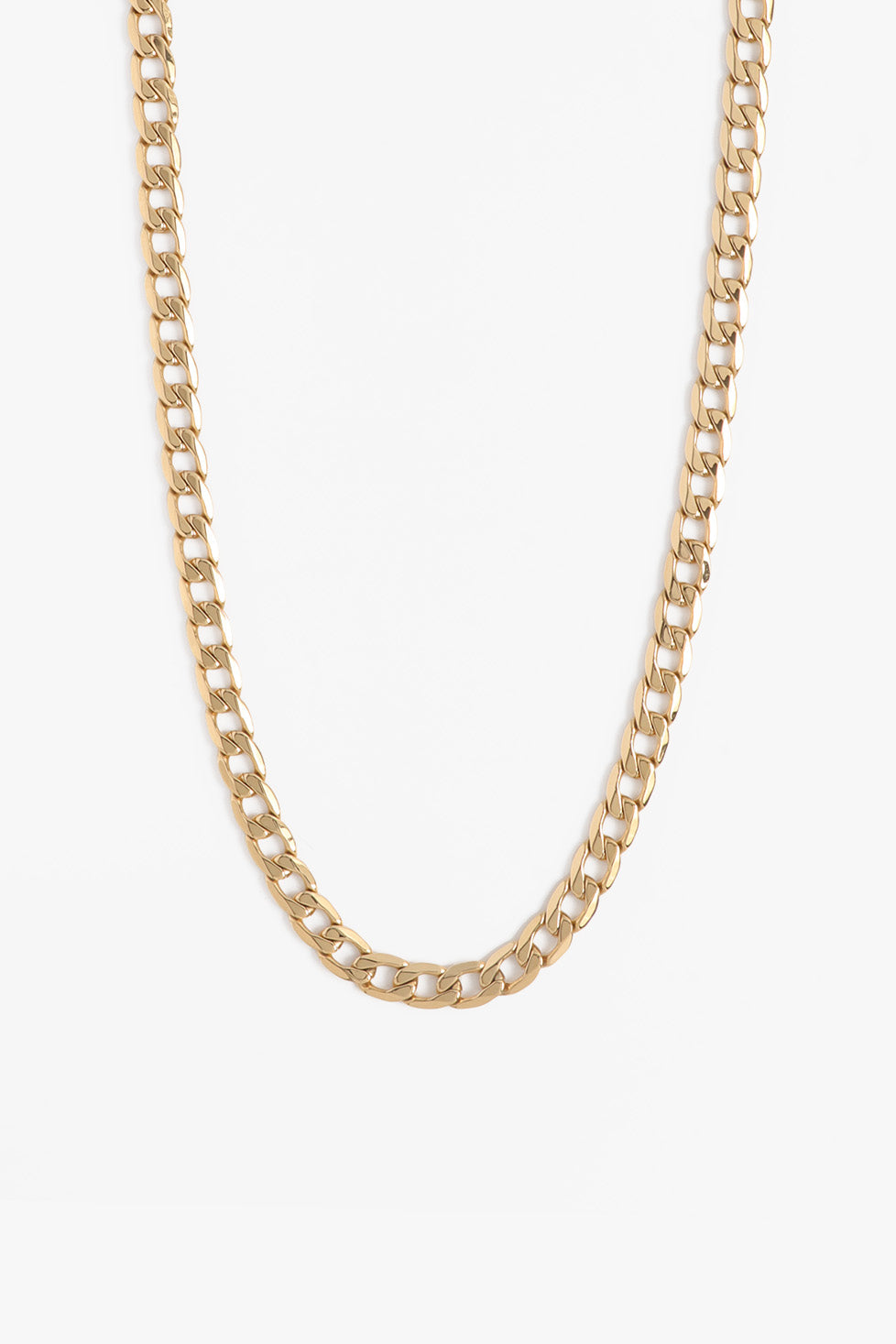 Marrin Costello Jewelry Kings Chain 18 inch flat cuban link chain. Waterproof, sustainable, hypoallergenic. 14k gold plated stainless steel.