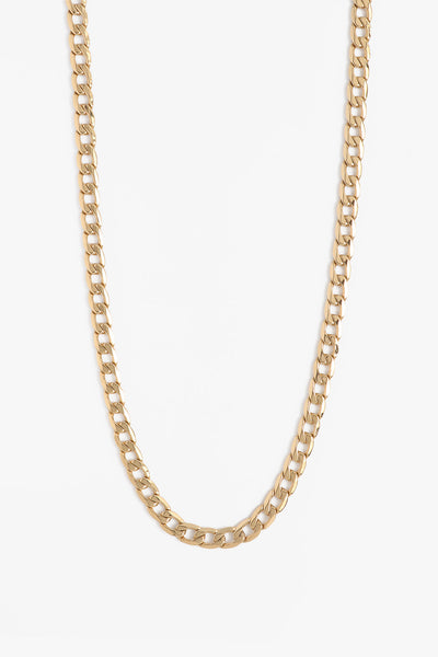 Marrin Costello Jewelry Kings Chain 22 inch flat cuban link chain. Waterproof, sustainable, hypoallergenic. 14k gold plated stainless steel.
