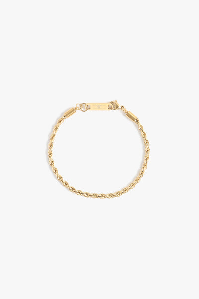 Marrin Costello Jewelry Helix 3mm rope twist chain bracelet. Waterproof, sustainable, hypoallergenic. 14k gold plated stainless steel.