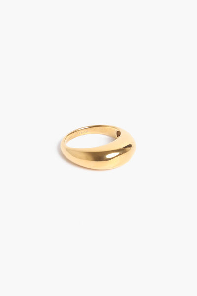 Marrin Costello Jewelry Layla Ring simple dome crescent ring. Available in sizes 6, 7, 8. Waterproof, sustainable, hypoallergenic. 14k gold plated stainless steel.