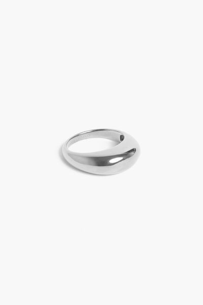 Marrin Costello Jewelry Layla Ring simple dome crescent ring. Available in sizes 6, 7, 8. Waterproof, sustainable, hypoallergenic. Polished stainless steel.