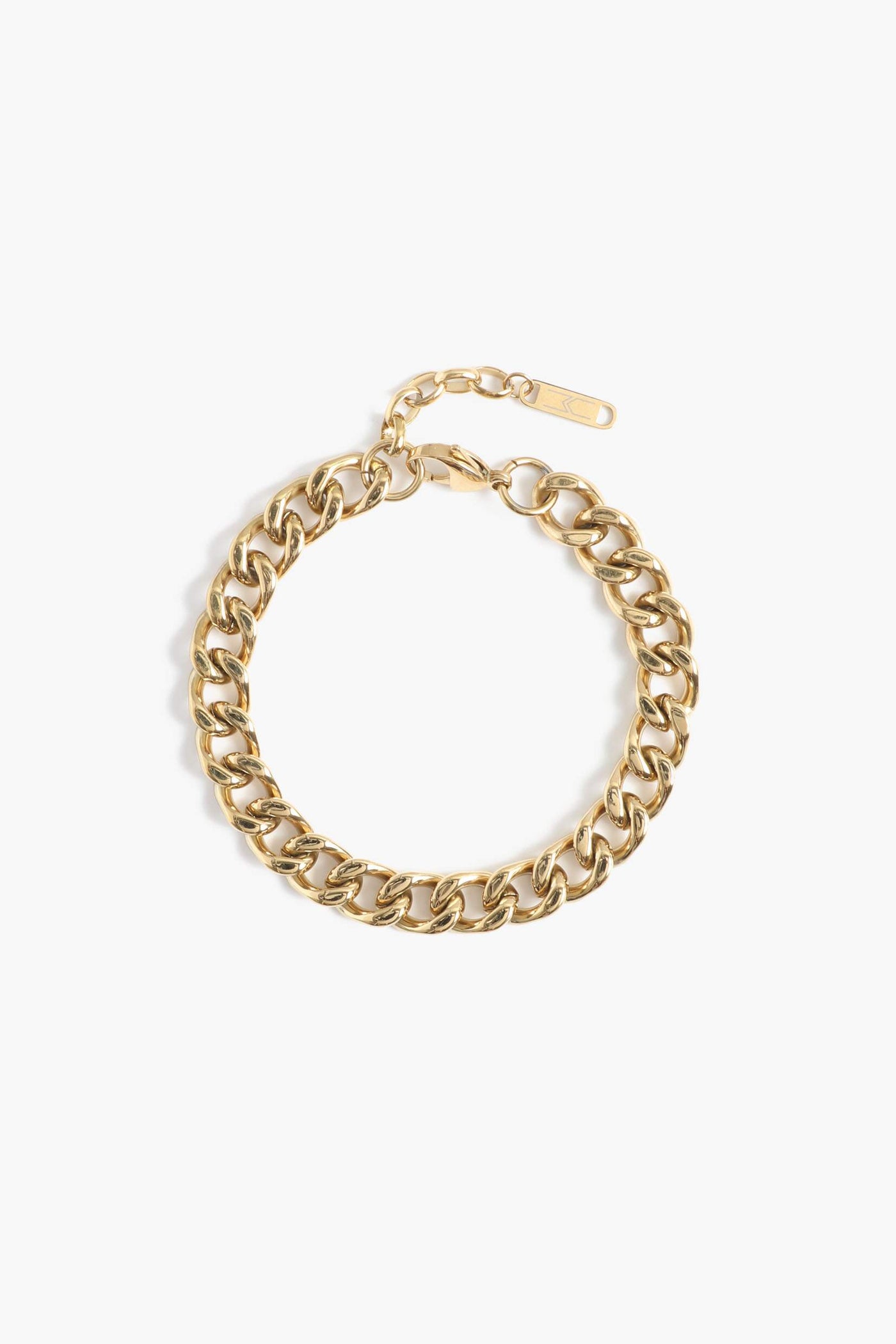 Marrin Costello Jewelry Queens Cuban Link chain anklet with lobster clasp closure. Waterproof, sustainable, hypoallergenic. 14k gold plated stainless steel.
