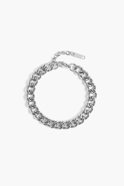 Marrin Costello Jewelry Queens Cuban Link chain anklet with lobster clasp closure. Waterproof, sustainable, hypoallergenic. Polished stainless steel.