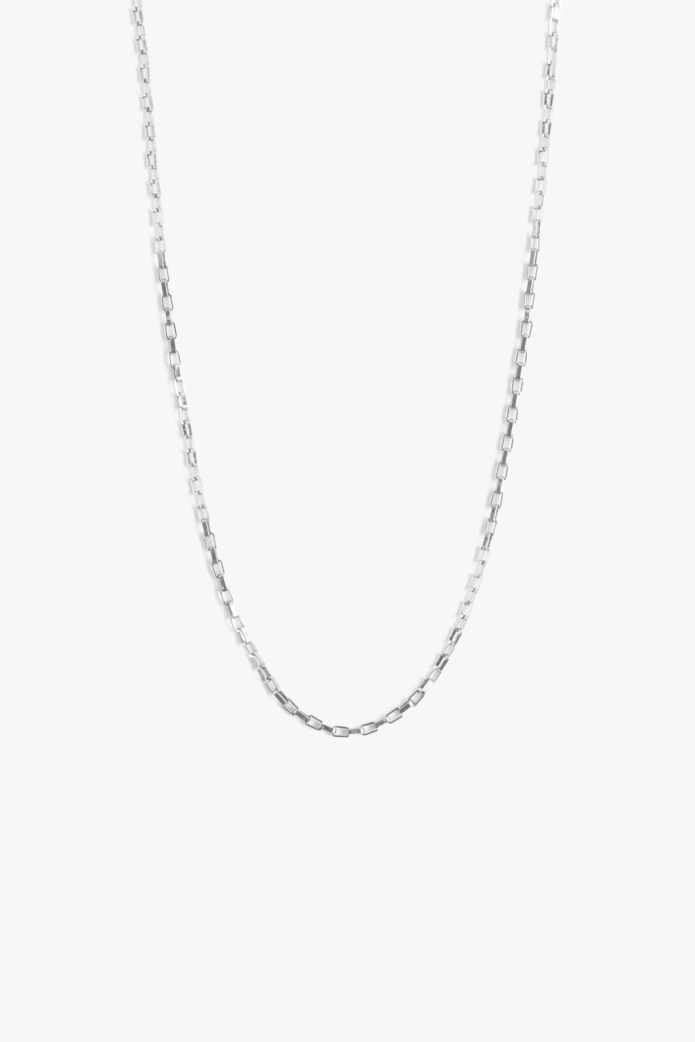 Marrin Costello Jewelry Mirage Chain delicate dainty rectangle link chain with lobster clasp closure and extender. Waterproof, sustainable, hypoallergenic. Polished stainless steel.