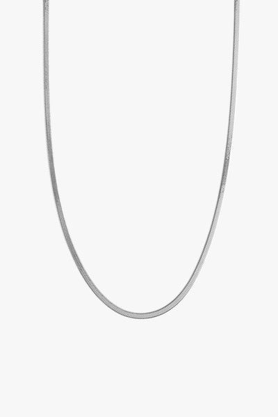 Marrin Costello Jewelry Ramsey Chain 3mm snake herringbone chain with lobster clasp closure and extender. Waterproof, sustainable, hypoallergenic. Polished stainless steel.