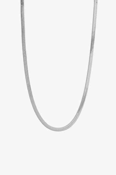 Marrin Costello Jewelry Ramsey Chain 5mm thick snake herringbone chain with lobster clasp closure and extender. Waterproof, sustainable, hypoallergenic. Polished stainless steel.
